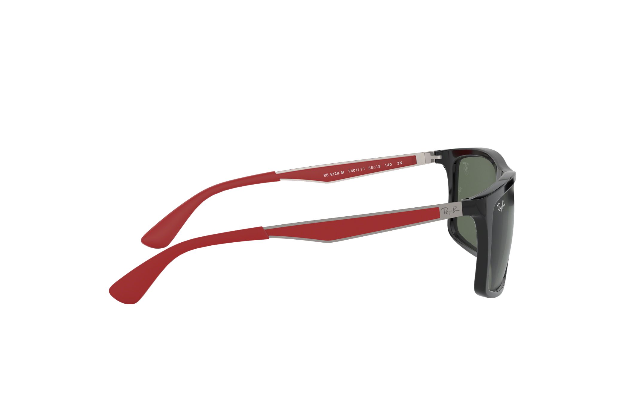 Ray-Ban RB4228M-F601/71 unisex sunglasses featuring a gloss black frame and green lenses, part of the Scuderia Ferrari collection.